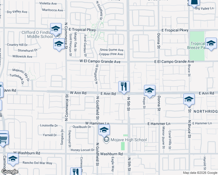 map of restaurants, bars, coffee shops, grocery stores, and more near 385 Stephen Clear Avenue in North Las Vegas