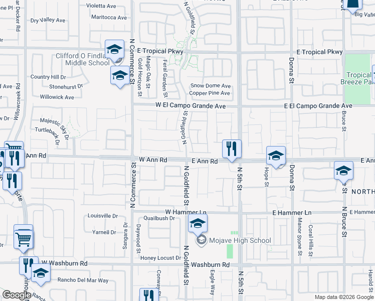 map of restaurants, bars, coffee shops, grocery stores, and more near 5624 Manzanita Trail Street in North Las Vegas
