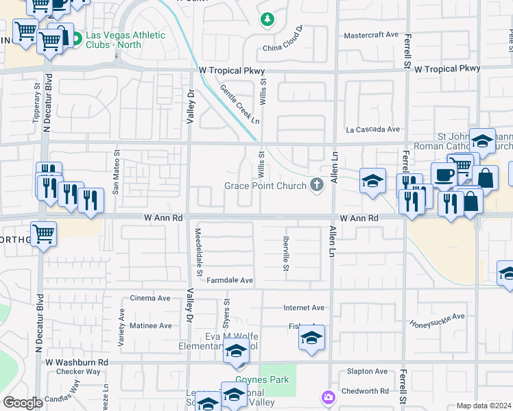 map of restaurants, bars, coffee shops, grocery stores, and more near 5620 North Siena Rose Street in North Las Vegas