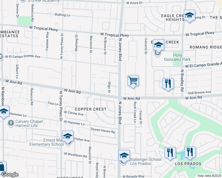 map of restaurants, bars, coffee shops, grocery stores, and more near 6101 Camas Canyon Avenue in Las Vegas