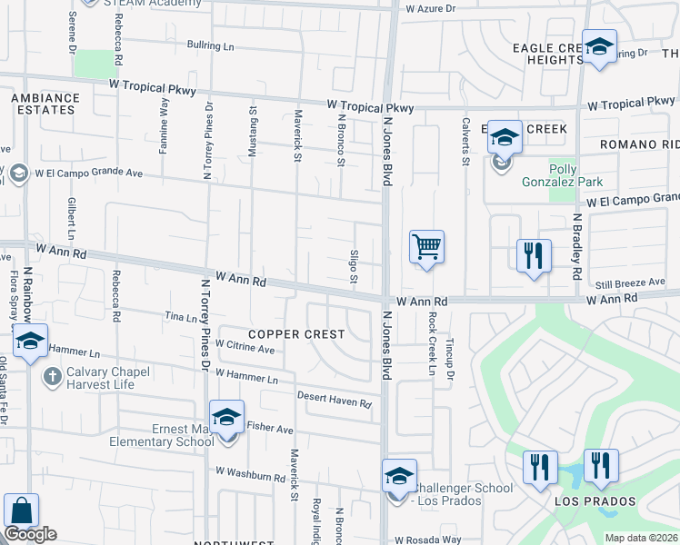map of restaurants, bars, coffee shops, grocery stores, and more near 6101 Camas Canyon Avenue in Las Vegas