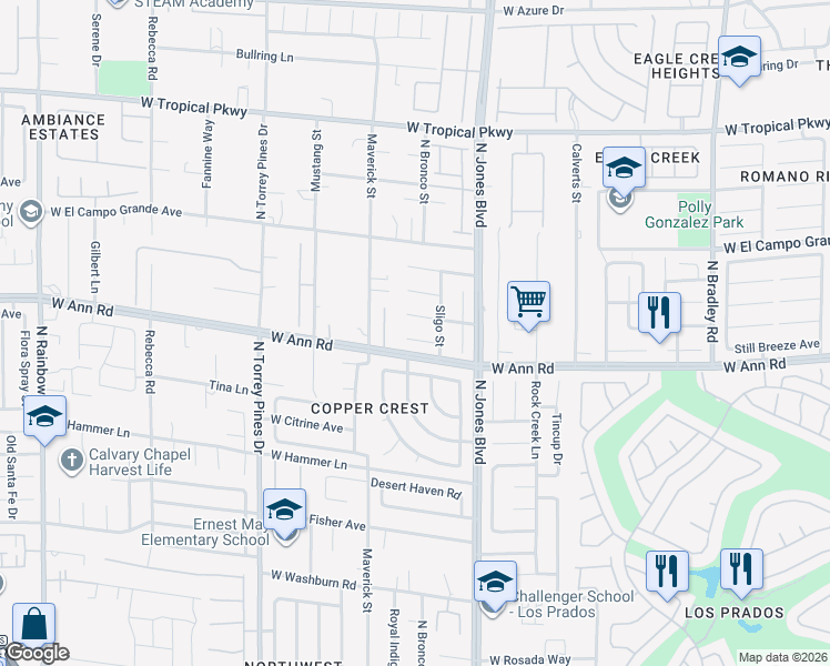 map of restaurants, bars, coffee shops, grocery stores, and more near 6121 Camas Canyon Avenue in Las Vegas