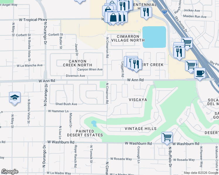 map of restaurants, bars, coffee shops, grocery stores, and more near 7916 Painted Rock Lane in Las Vegas