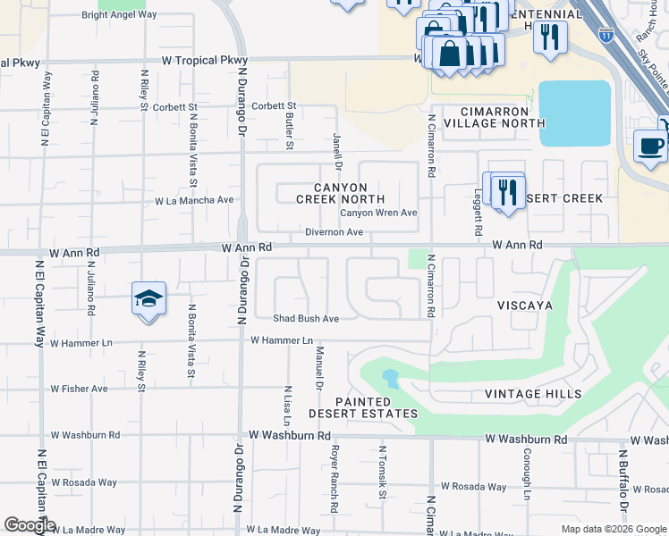 map of restaurants, bars, coffee shops, grocery stores, and more near 8204 Green Clover Avenue in Las Vegas
