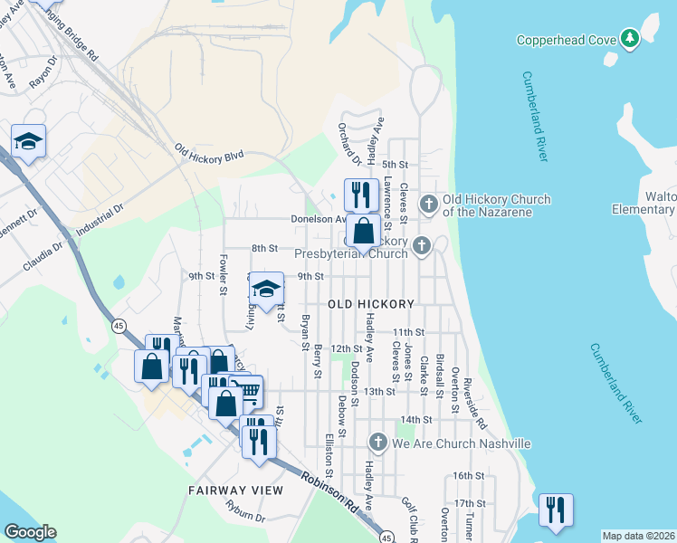 map of restaurants, bars, coffee shops, grocery stores, and more near 2049 Village Park Circle in Nashville