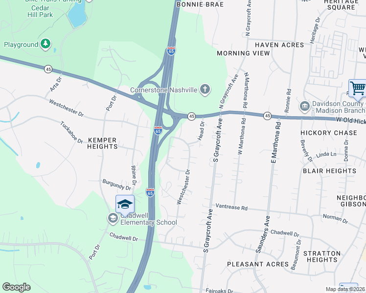map of restaurants, bars, coffee shops, grocery stores, and more near 417 Westchester Drive in Nashville