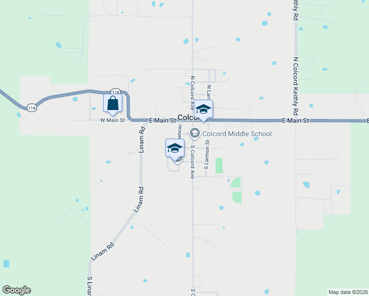 map of restaurants, bars, coffee shops, grocery stores, and more near 272 South Spencer in Colcord