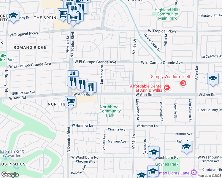 map of restaurants, bars, coffee shops, grocery stores, and more near 4436 Oberlander Avenue in North Las Vegas