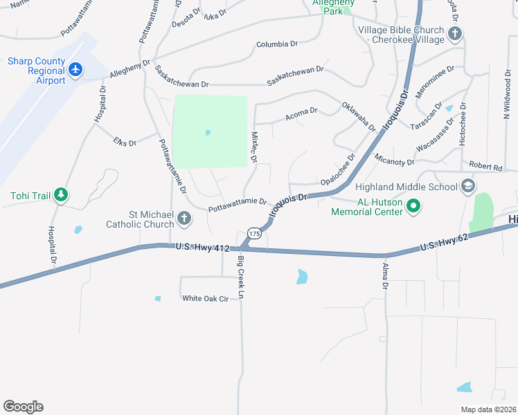 map of restaurants, bars, coffee shops, grocery stores, and more near 412 Highway 63 North in Highland