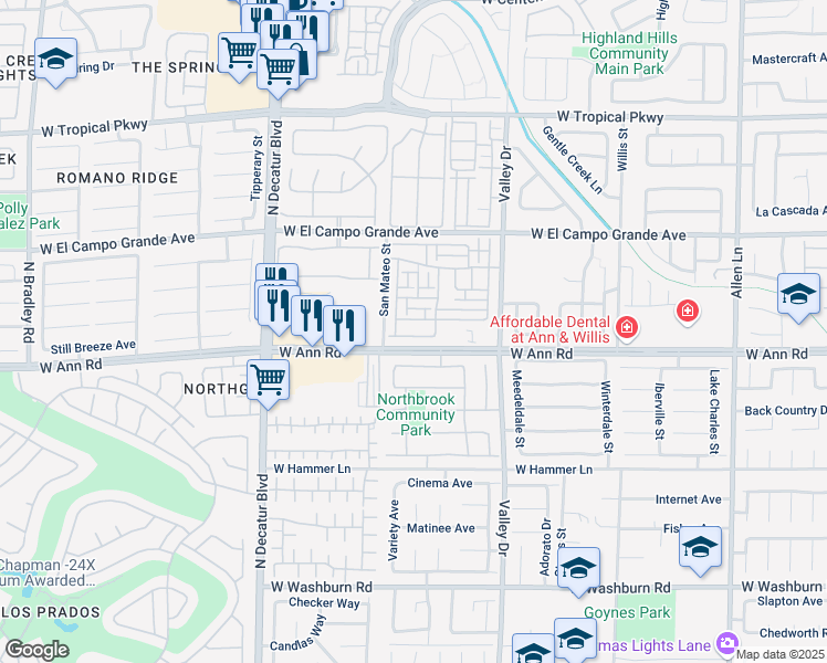map of restaurants, bars, coffee shops, grocery stores, and more near 4444 Oberlander Avenue in North Las Vegas