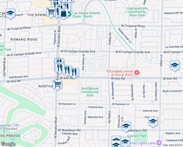 map of restaurants, bars, coffee shops, grocery stores, and more near 4432 Oberlander Avenue in North Las Vegas