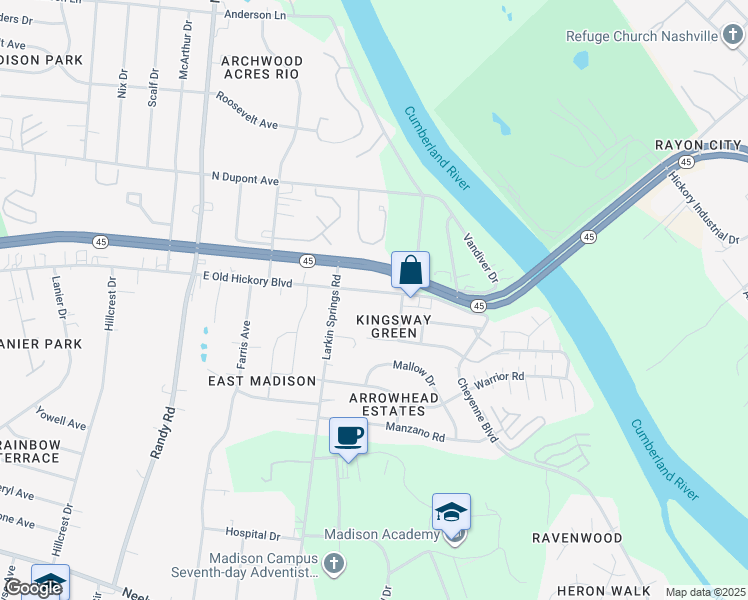 map of restaurants, bars, coffee shops, grocery stores, and more near 1118 East Old Hickory Boulevard in Nashville