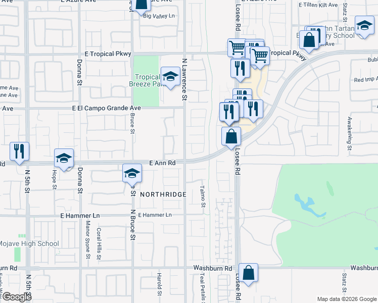 map of restaurants, bars, coffee shops, grocery stores, and more near 5681 Sleeping Creek Street in North Las Vegas