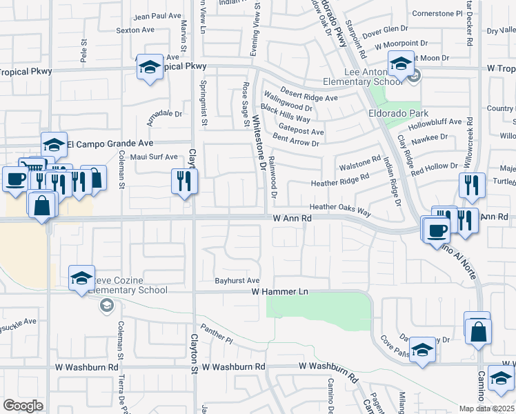 map of restaurants, bars, coffee shops, grocery stores, and more near 5010 Indian Springs Street in North Las Vegas