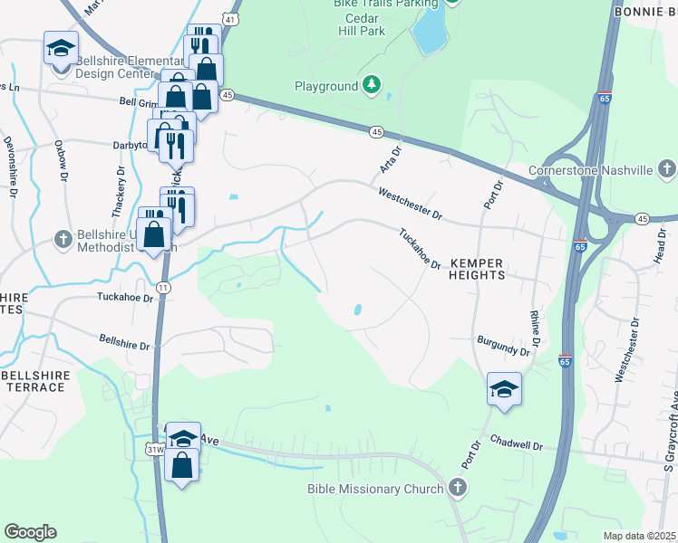 map of restaurants, bars, coffee shops, grocery stores, and more near 306 Kemper Drive North in Nashville