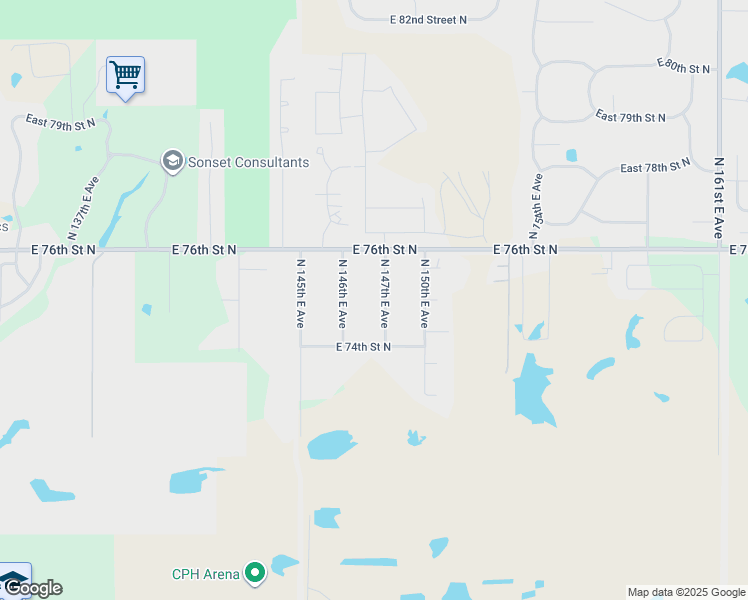 map of restaurants, bars, coffee shops, grocery stores, and more near 7458 North 147th East Avenue in Owasso