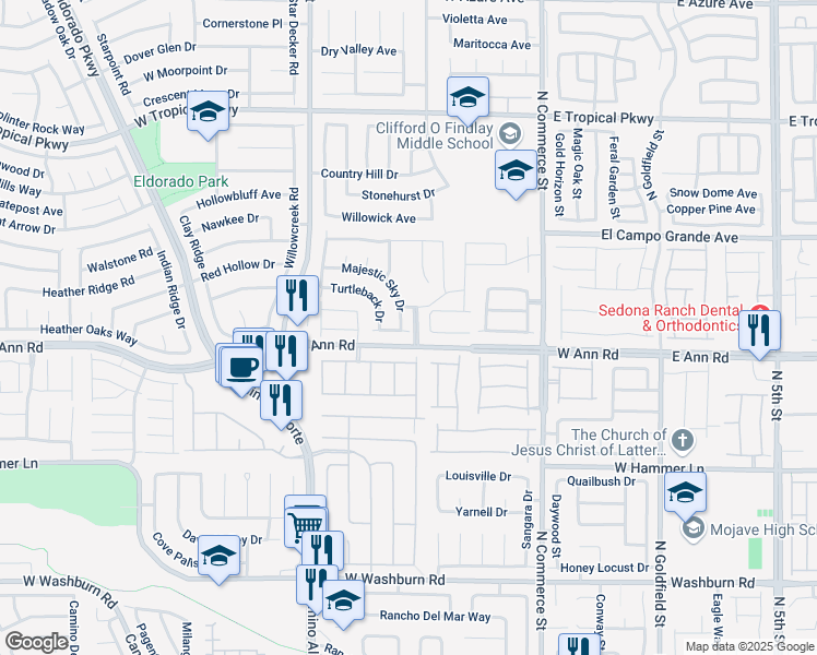map of restaurants, bars, coffee shops, grocery stores, and more near 614 Majestic Sky Drive in North Las Vegas