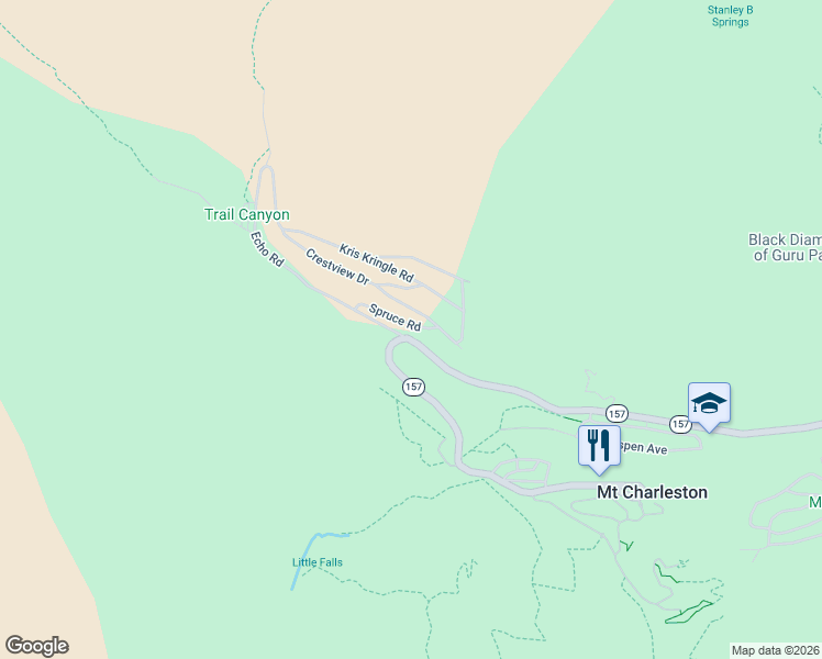 map of restaurants, bars, coffee shops, grocery stores, and more near 263 Crestview Drive in Mount Charleston