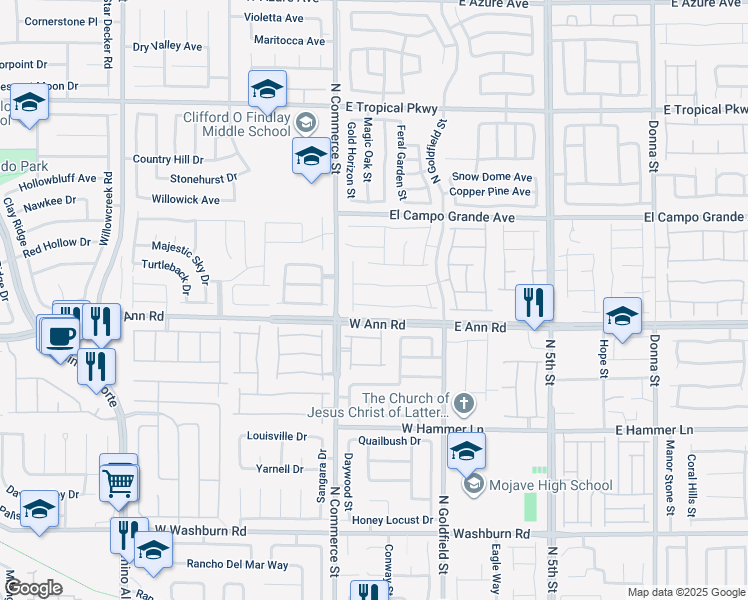 map of restaurants, bars, coffee shops, grocery stores, and more near 138 Red Sandstone Avenue in North Las Vegas
