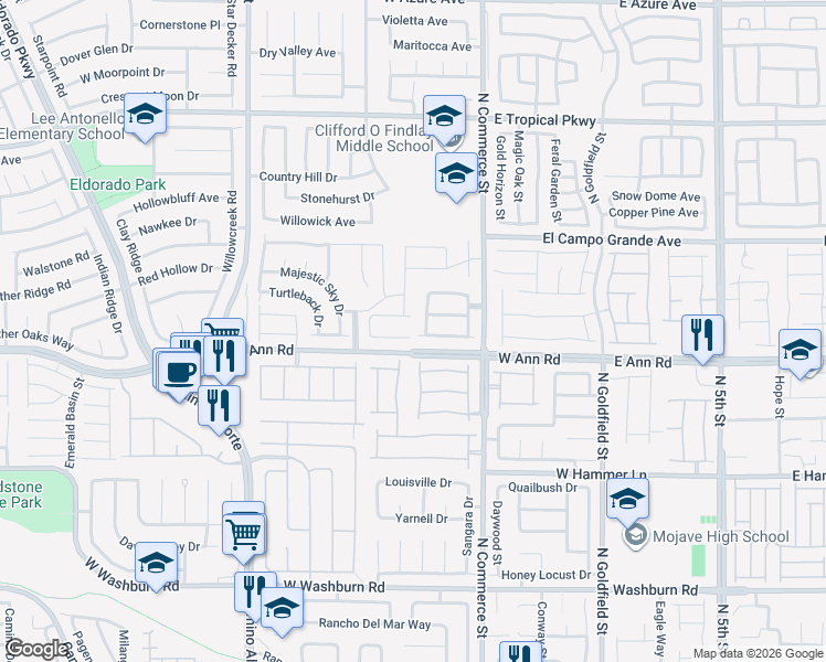 map of restaurants, bars, coffee shops, grocery stores, and more near 430 Shimmering Sands Avenue in North Las Vegas