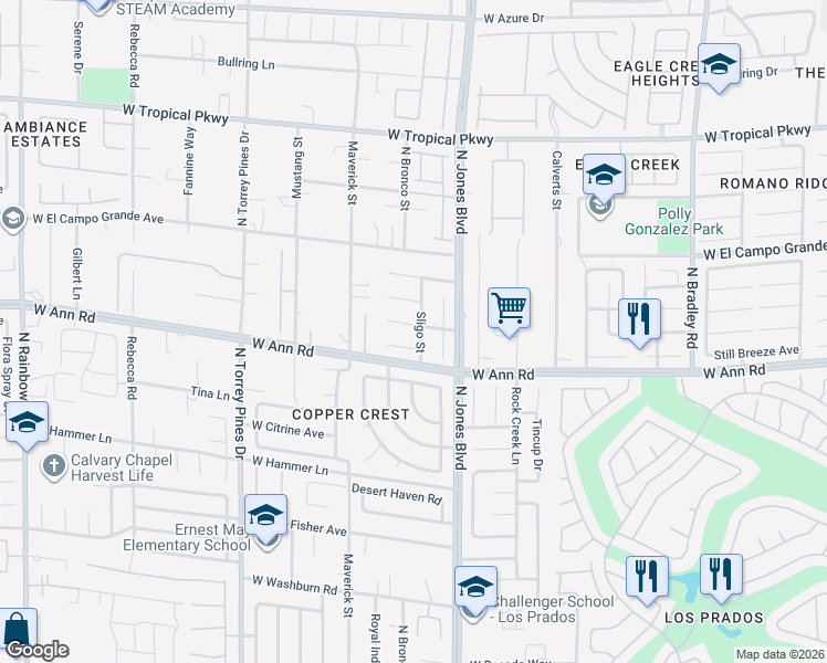 map of restaurants, bars, coffee shops, grocery stores, and more near 6101 Camas Canyon Avenue in Las Vegas