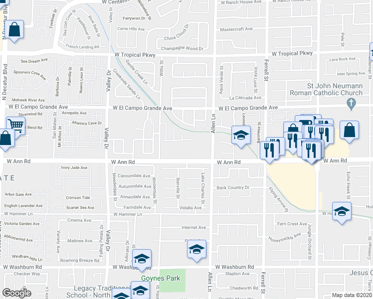map of restaurants, bars, coffee shops, grocery stores, and more near 3850 West Ann Road in North Las Vegas