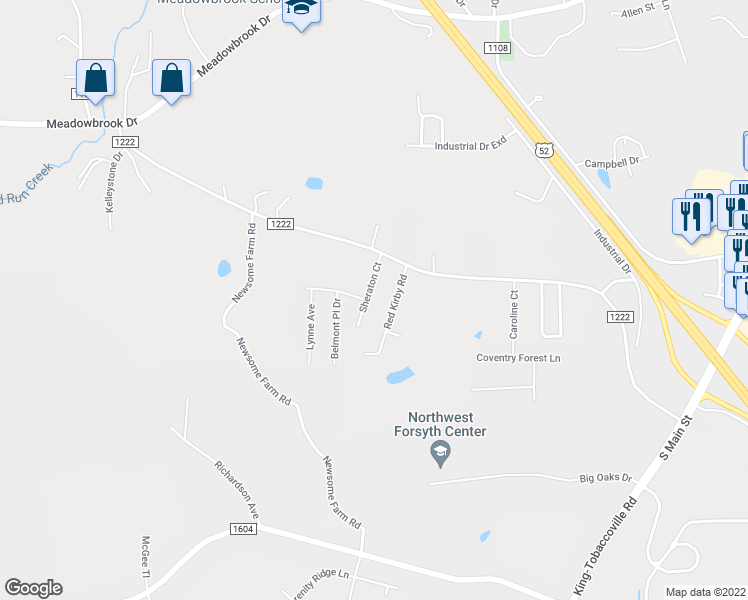 map of restaurants, bars, coffee shops, grocery stores, and more near 119 Sheraton Court in King