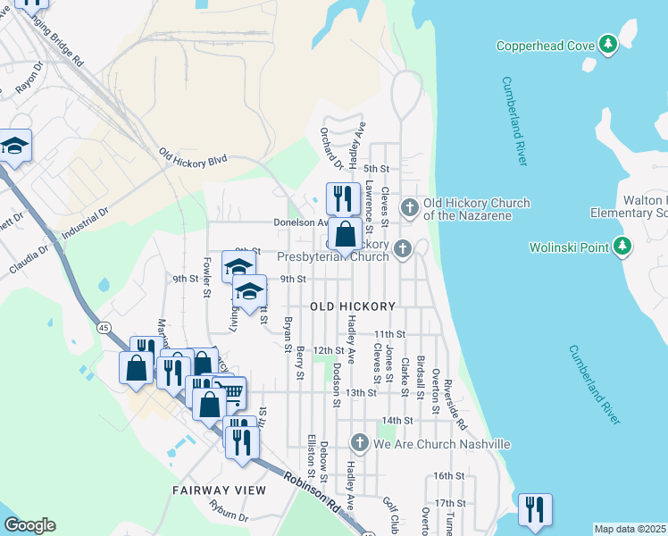 map of restaurants, bars, coffee shops, grocery stores, and more near 2049 Village Park Circle in Nashville