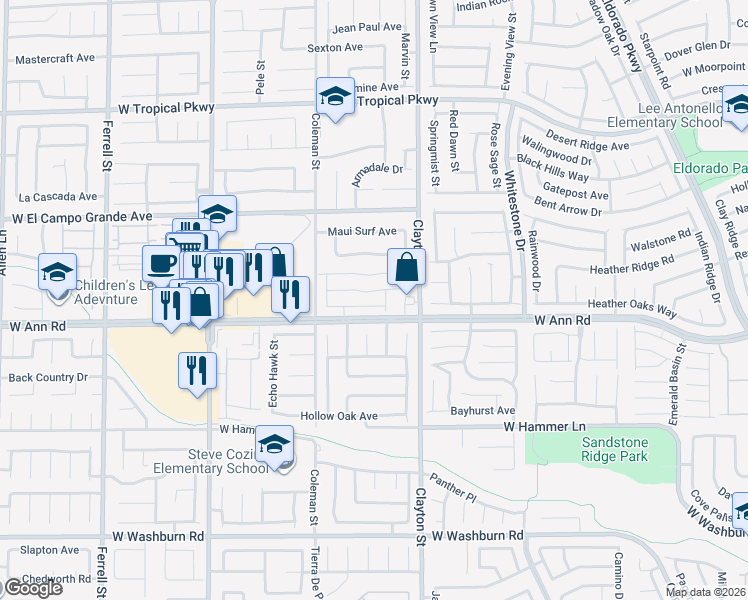 map of restaurants, bars, coffee shops, grocery stores, and more near 2121 Mystic Wave Road in North Las Vegas