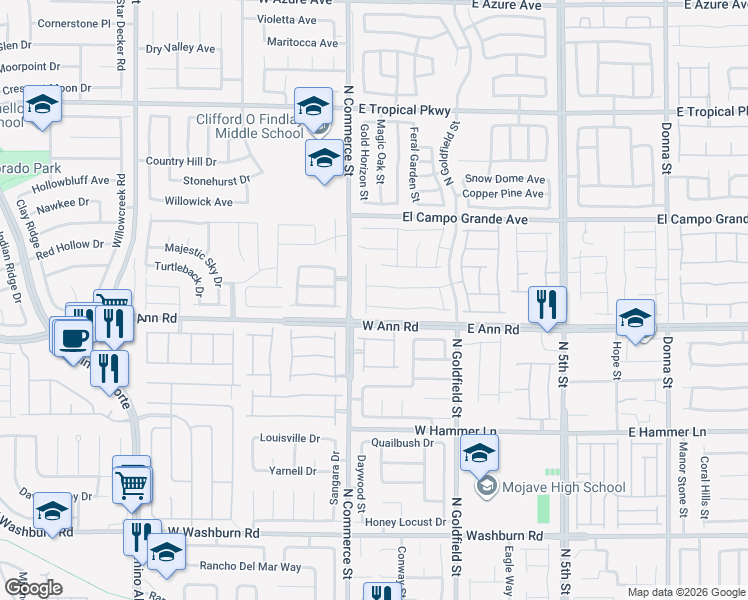 map of restaurants, bars, coffee shops, grocery stores, and more near 210 Red Sandstone Avenue in North Las Vegas