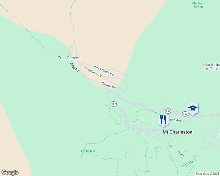 map of restaurants, bars, coffee shops, grocery stores, and more near 318 Echo Road in Mount Charleston
