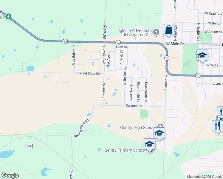 map of restaurants, bars, coffee shops, grocery stores, and more near 21220 Jerald Shea Road in Gentry