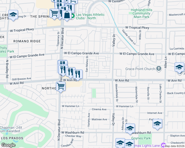 map of restaurants, bars, coffee shops, grocery stores, and more near 4449 Mount Penteli Avenue in North Las Vegas