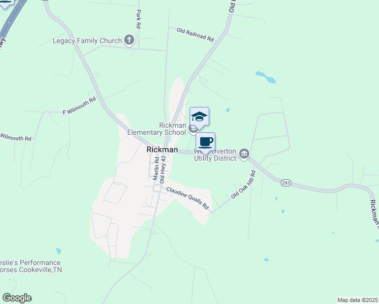 map of restaurants, bars, coffee shops, grocery stores, and more near 631 Rickman Monterey Highway in Rickman