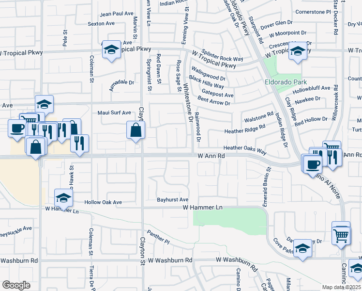 map of restaurants, bars, coffee shops, grocery stores, and more near 5616 Deer Run Court in North Las Vegas