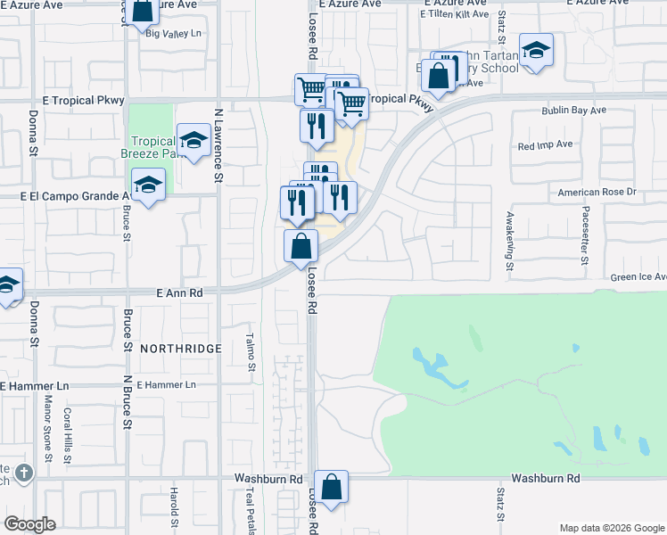 map of restaurants, bars, coffee shops, grocery stores, and more near 5634 Clarendon Ln in North Las Vegas