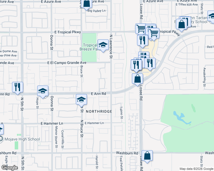 map of restaurants, bars, coffee shops, grocery stores, and more near 5622 Tropic Breeze Street in North Las Vegas