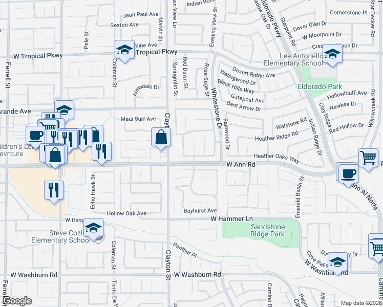 map of restaurants, bars, coffee shops, grocery stores, and more near 5618 Doe Springs Place in North Las Vegas