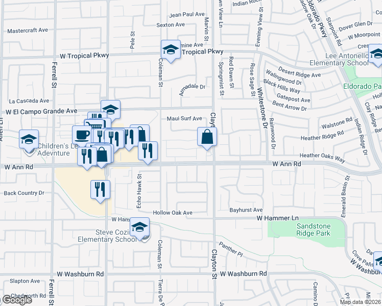 map of restaurants, bars, coffee shops, grocery stores, and more near 2121 Mystic Wave Road in North Las Vegas
