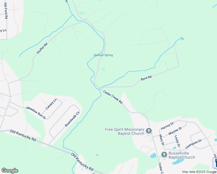 map of restaurants, bars, coffee shops, grocery stores, and more near 5520 Byrd Road in Russellville