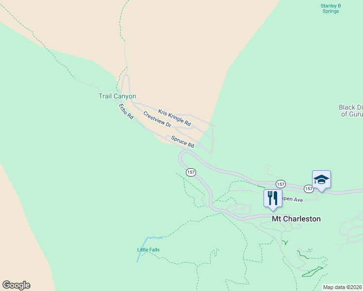 map of restaurants, bars, coffee shops, grocery stores, and more near 318 Echo Road in Mount Charleston
