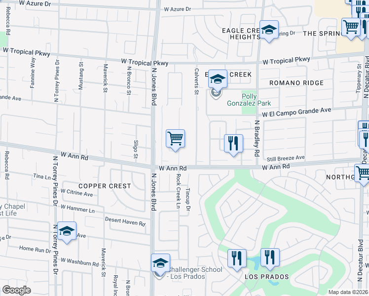 map of restaurants, bars, coffee shops, grocery stores, and more near 5684 Rowland Ave in Las Vegas