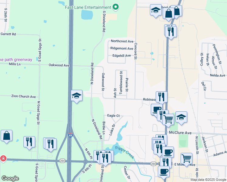 map of restaurants, bars, coffee shops, grocery stores, and more near 512 Ash Street in Lowell