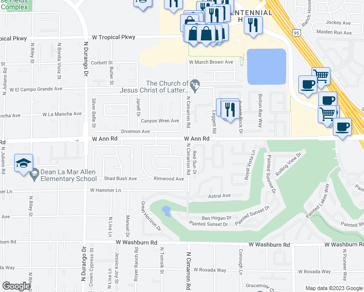 map of restaurants, bars, coffee shops, grocery stores, and more near 5591 N Cimarron Rd in Las Vegas