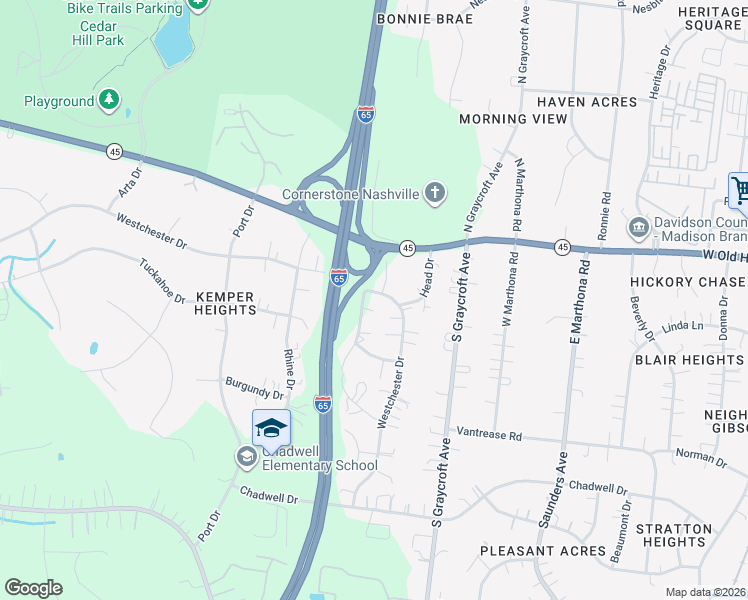 map of restaurants, bars, coffee shops, grocery stores, and more near 417 Westchester Drive in Nashville