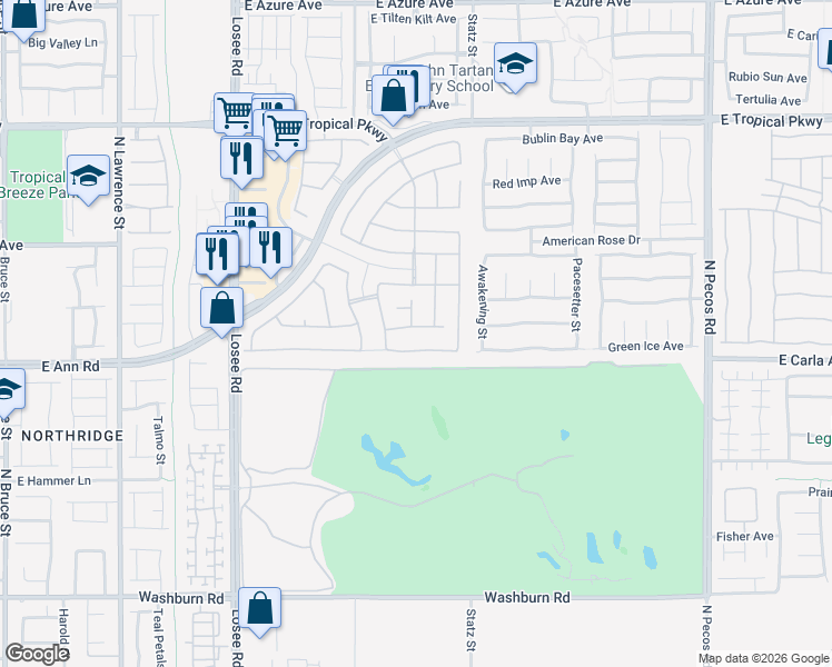 map of restaurants, bars, coffee shops, grocery stores, and more near 2829 Elvington Avenue in North Las Vegas