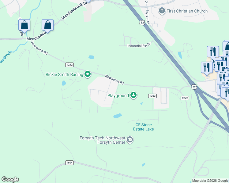 map of restaurants, bars, coffee shops, grocery stores, and more near 114 Red Kirby Road in King