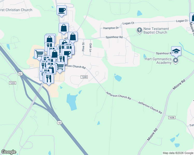 map of restaurants, bars, coffee shops, grocery stores, and more near 102 Forrest Hills Circle in King