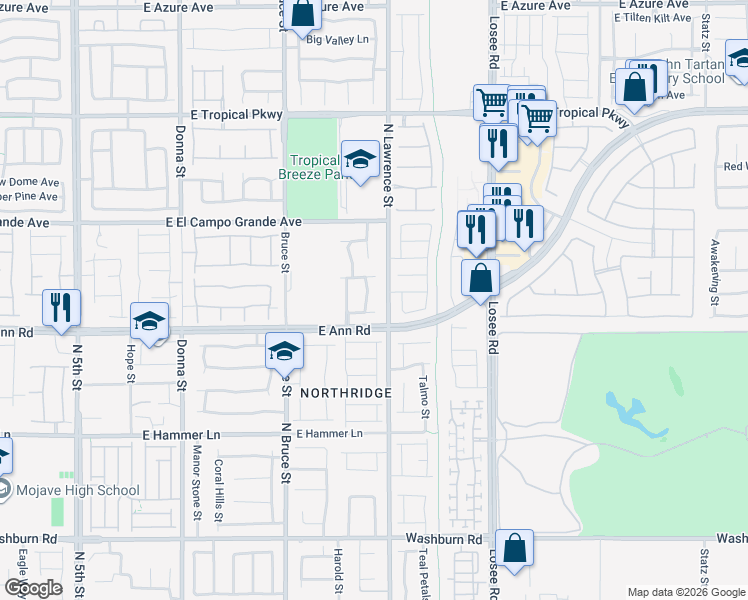 map of restaurants, bars, coffee shops, grocery stores, and more near 5622 Tropic Breeze Street in North Las Vegas