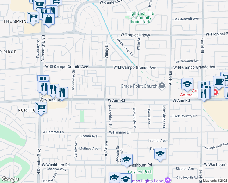 map of restaurants, bars, coffee shops, grocery stores, and more near 5625 Granville Lake Street in North Las Vegas